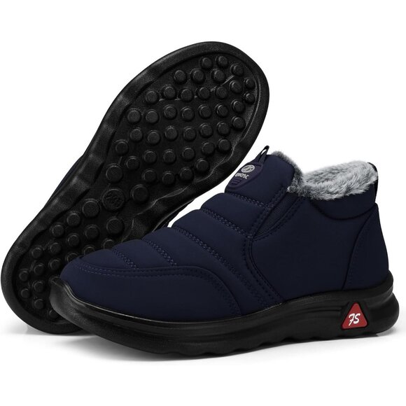 Winter Boots for Women Warm Fur Lined Navy Blue Slip on Ankle Waterproof Snow - Picture 6 of 6